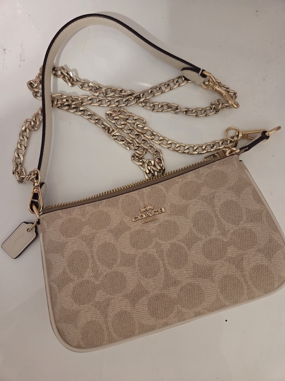 Coach Nolita 19 Beige Signature Chain Shoulder Bag With Chain Extender - Picture 3 of 6